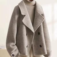 ราคา Lapel Collar Plain Double-Breasted Jacket (1132192942)