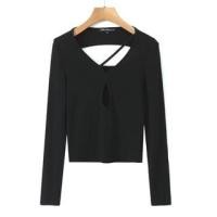 ราคา Long-Sleeve V-Neck Plain Cutout Slim Fit Crop T-Shirt (1132189806)