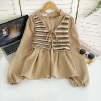 ราคา Long Sleeve Crew Neck Striped Mock Two Piece Blouse (1132181900)