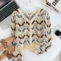 ราคา V-Neck Color Block Fringed Crop Cardigan (1131424599)