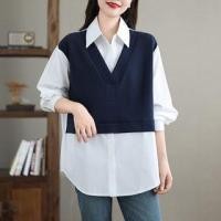 ราคา Long-Sleeve Mock Two-Piece Two Tone Buttoned Tunic Shirt (1132201681)