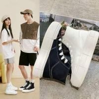 ราคา Couple Matching Platform Plain Lace-Up High Top Canvas Sneakers (1132197544)