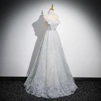 ราคา Sleeveless Mandarin Collar Butterfly Patterned Panel Mesh A-Line Evening Gown (1132231435)