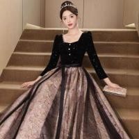 ราคา Long-Sleeve Floral Bow Mesh Panel A-Line Evening Gown (1132235172)