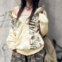 ราคา Long Sleeve Lettering Print Furry-Trim Hooded Zip-Up Jacket (1132233535)