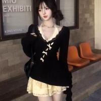 ราคา Halter V-Neck Layered Lace Mini A-Line Dress / Long-Sleeve V-Neck Asymmetrical Bow Accent Cutout Knit Top (1132239409)