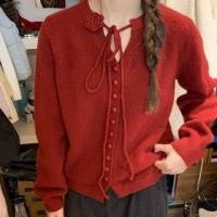 ราคา Long Sleeve V-Neck 3D Flower Plain Loose-Fit Cardigan (1132255624)