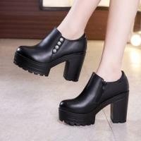ราคา Platform Rhinestone Button Zip Block Heel Pumps (1132282510)