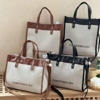 ราคา Faux Leather Panel Lettering Canvas Tote Bag (Various Designs) (1132298970)