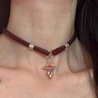 ราคา Faux Leather Cross Pendant Choker 9595 - Wine Red - One Size (1132315656)