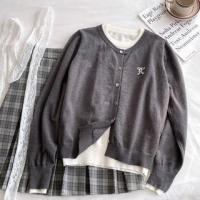 ราคา Round Neck Bow Patterned Mock Two Piece Button Sweater (1132334878)