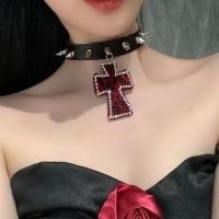 ราคา Cross Rhinestone Pendant Studded Faux Leather Choker (1132346492)
