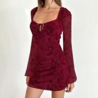 ราคา Long-Sleeve Floral Bow Mini Sheath Dress (1132349061)