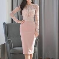 ราคา Long Sleeve Round Neck Lace Floral Bodycon Midi Dress (1132361736)