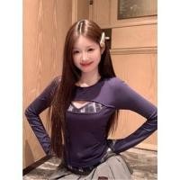 ราคา Long Sleeve Round Neck Plaid Mock Two Piece Panel Top (1132388985)