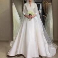 ราคา 3/4-Sleeve V-Neck Plain A-Line Wedding Dress (1132393699)