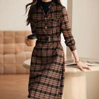ราคา Long-Sleeve Plaid Belted A-Line Shirt Dress (1132402992)