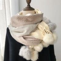 ราคา Color Block Pom Pom Fringed Scarf Milky White - One Size (1132451272)