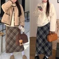 ราคา Plain Faux Shearling Jacket / High Waist Plaid Maxi Pencil Skirt / Belt / Set (1132492491)