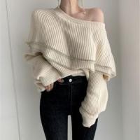 ราคา Off-Shoulder Contrast Trim Layered Ruffle Sweater (1132499519)