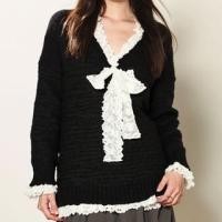 ราคา V-Neck Mock Two-Piece Two Tone Lace Panel Bow Accent Sweater (1132516017)