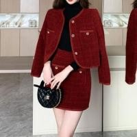 ราคา Set: Collarless Tweed Button Jacket + High Waist Mini Pencil Skirt (1126938746)