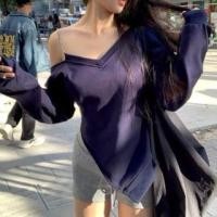 ราคา Chain Strap Cold Shoulder Plain Asymmetrical Sweatshirt (1132519536)