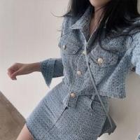 ราคา Set: Collared Washed Crop Button Denim Jacket + High Rise Asymmetrical Mini Pencil Skirt (1132543800)