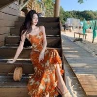 ราคา Spaghetti Strap Patterned Ruffle Maxi Sundress (1132542201)