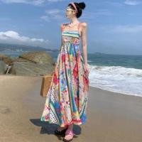 ราคา Spaghetti Strap Patterned Lace Trim Maxi Sundress (1132542164)