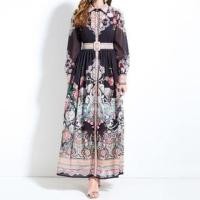 ราคา Long Sleeve Collared Patterned Print Belted Maxi A-Line Shirt Dress (1132551625)