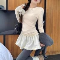 ราคา Long Sleeve Crew Neck Ruffle Hem Top White - One Size (1132566733)