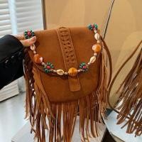 ราคา Beaded Fringed Flap Crossbody Bag Brown - One Size (1132569499)
