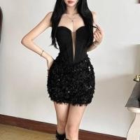 ราคา Strapless Mesh Panel Sequin Fringed Mini Bodycon Corset Dress (1132572174)