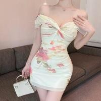 ราคา Short Sleeve Off Shoulder Floral Print Ruched Mini Sheath Dress (1132629886)