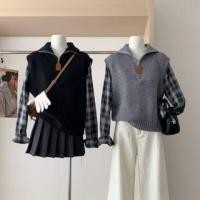 ราคา Mock Two-Piece Long-Sleeve Plaid Panel Knit Top (1132633109)