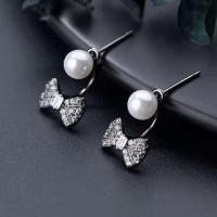 ราคา S925 Sterling Silver Bow Rhinestone Faux Pearl Ear Jacket 1 Pair - Black - One Size (1132670169)