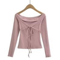 ราคา Long Sleeve Off-Shoulder Plain Cut-Out Tie-Front Slim-Fit Crop Top (1131052313)