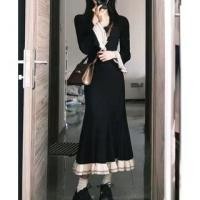 ราคา Bell Sleeve Square Neck Two Tone Ruffle Panel Midi Mermaid Dress (1132749768)