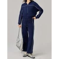 ราคา Set: Stand Collar Contrast Trim Zip-Up Jacket + Drawstring Waist Cropped Loose Fit Sweatpants (1132785151)