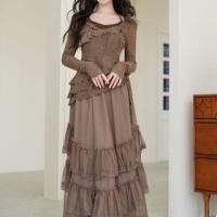 ราคา Long Sleeve Halter Floral Patterned Asymmetrical Tiered Mock Two Piece Wrap Top / High Rise Ruffle Lace Trim Maxi A-Line Skirt / Collared Plain Button Jacket / Set (1132787663)