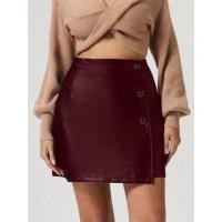 ราคา High Rise Plain Buttoned Faux Leather Mini A-Line Skirt (1132785199)