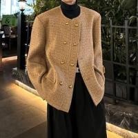ราคา Round Neck Plain Double-Breasted Jacket (1132791694)