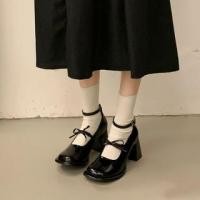 ราคา Chunky Heel Ankle Strap Plain Bow Accent Faux Leather Mary Jane Pumps (1132804177)