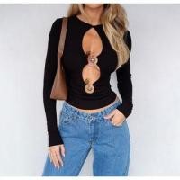 ราคา Long-Sleeve Round Neck Plain Cutout Hoop Accent Crop Slim Fit Tee (1132812240)