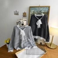 ราคา Mock Two-Piece Long-Sleeve Tie-Neck Lace Bow Sweater (1132814562)