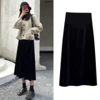 ราคา Maternity Plain Velvet Midi A-Line Skirt (1132811936)