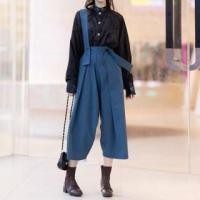 ราคา Long Sleeve Stand Collar Leaf Embroidered Blouse / High Waist Plain Pleated Cropped Wide Leg Suspender Pants / Set (1132813810)