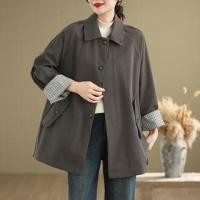 ราคา Collared Plaid Panel Button Trench Coat (1132823402)