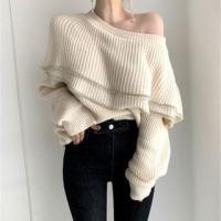ราคา Off-Shoulder Contrast Trim Layered Ruffle Sweater (1132817591)